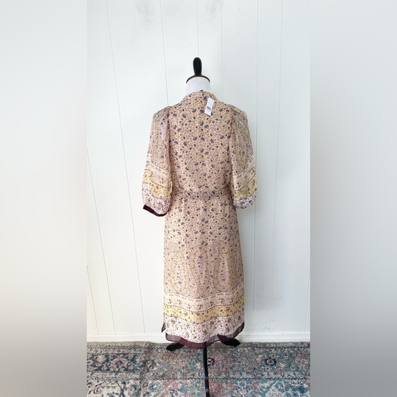 ANN TAYLOR Sz XS PEARL BLUSH Paisley Border Balloon Sleeve Midi Dress Office NEW - Picture 8 of 16